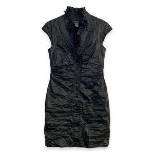Etcetera Black Metallic Crinkle Ruffle Collar Sheath‎ Dress Size 6 Avant Garde